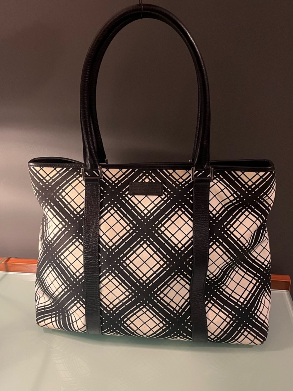 Gucci Centennial black & white canvas and leather trim tote - Picture 3 of 13